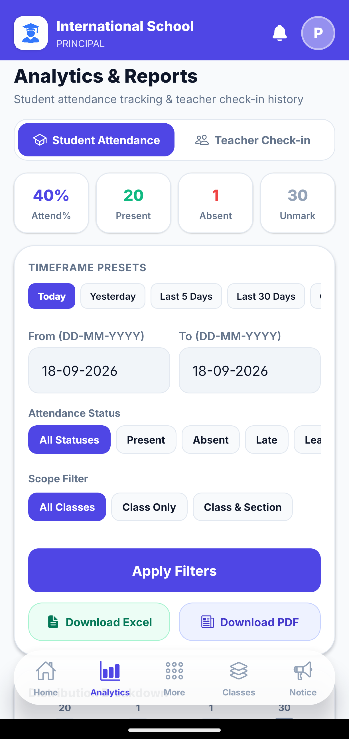 Attendance Analytics & History Mobile View