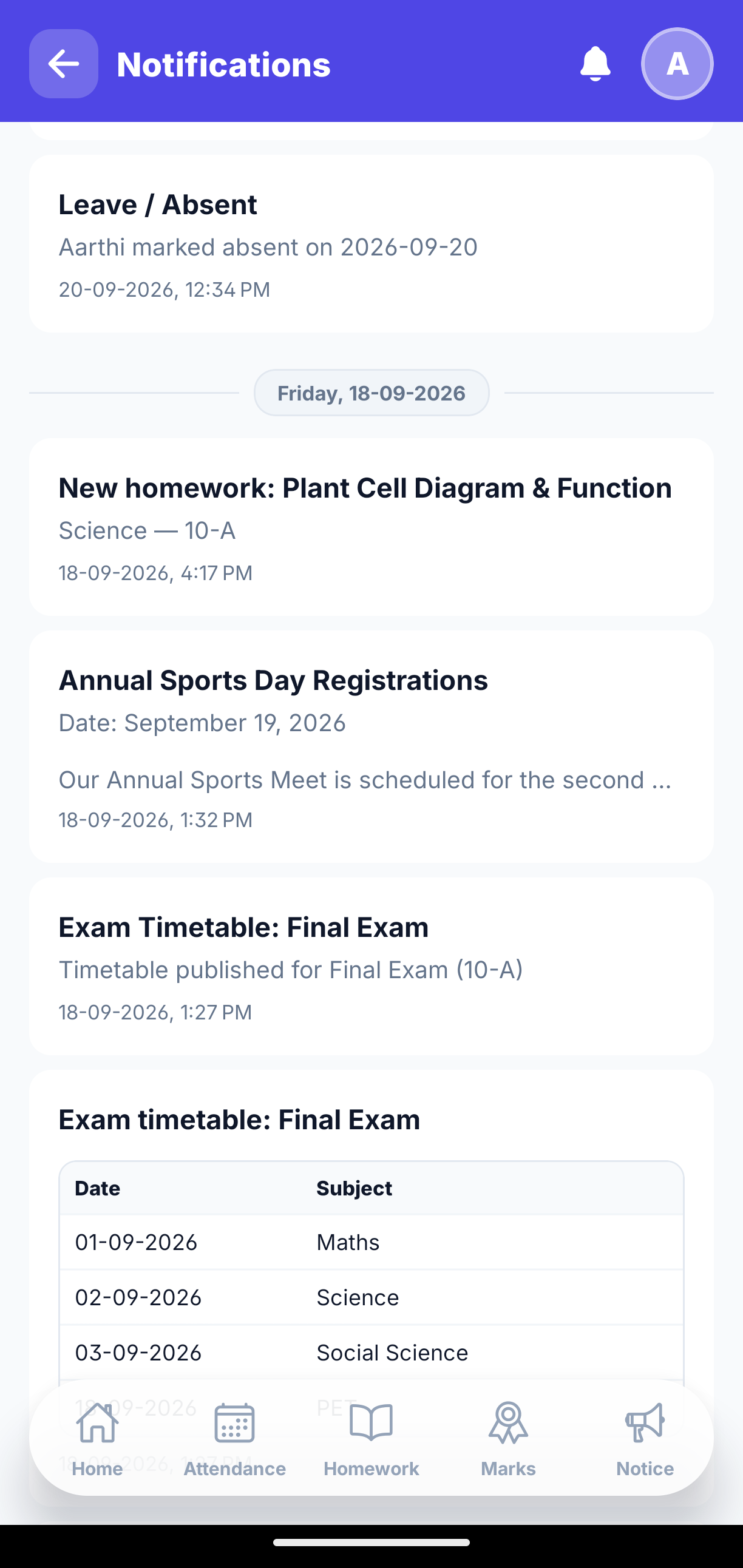 Parent Leave & Absence Monitoring Mobile View
