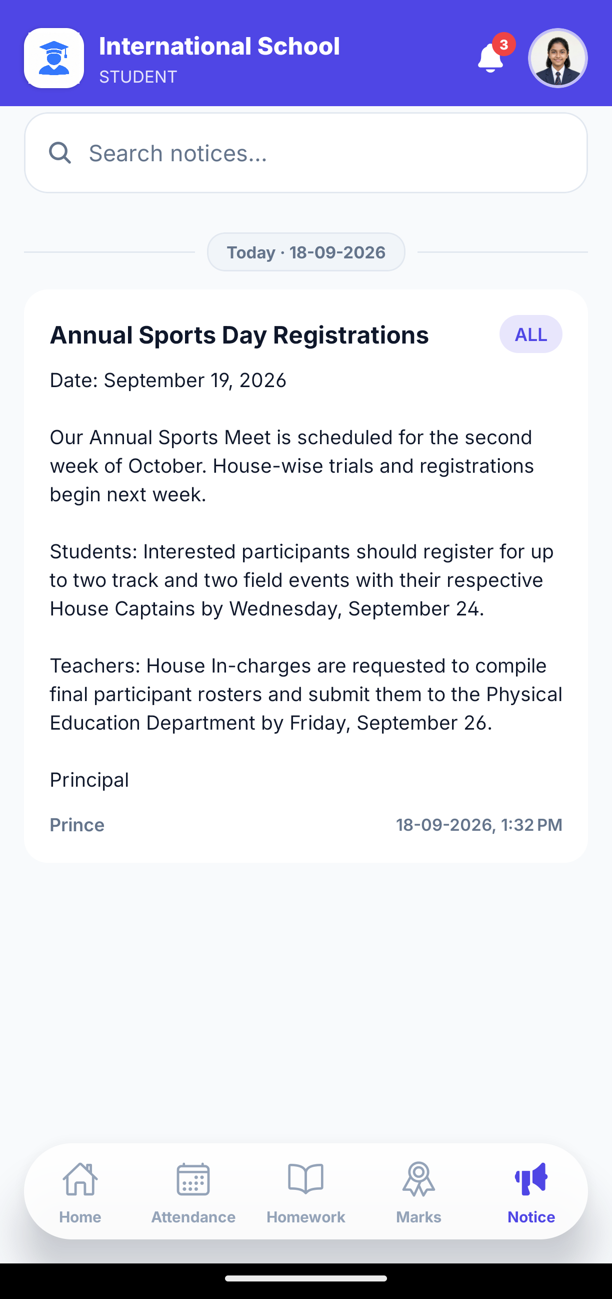 Campus Notices & Announcements Mobile View