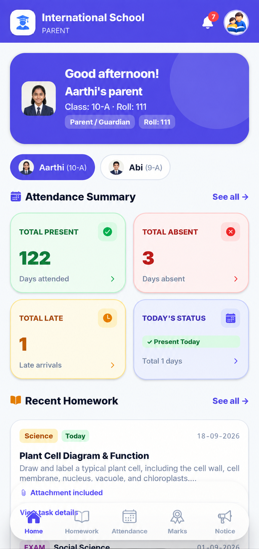 Parent Multi-Child Portal Mobile View