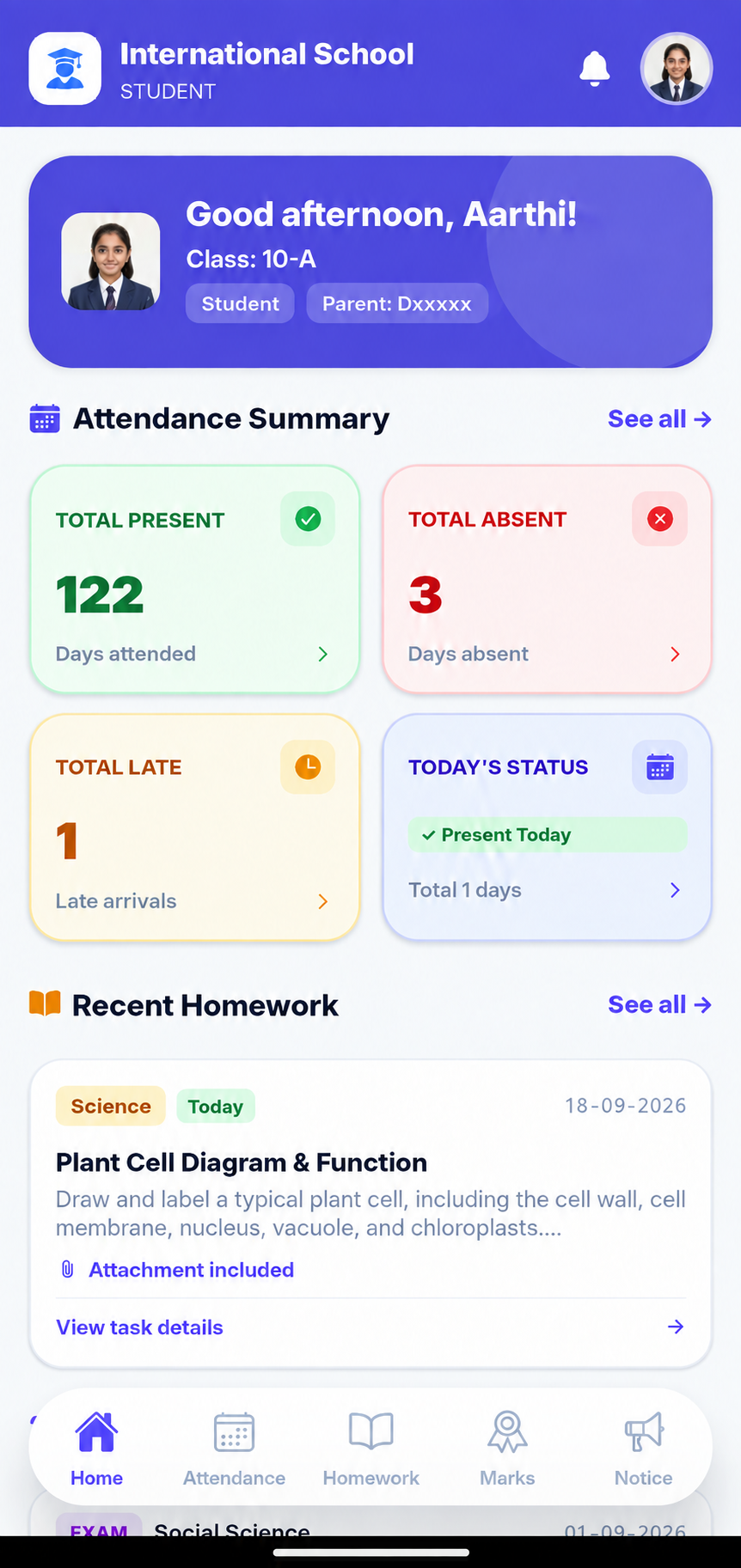 Student Learning Dashboard Mobile View