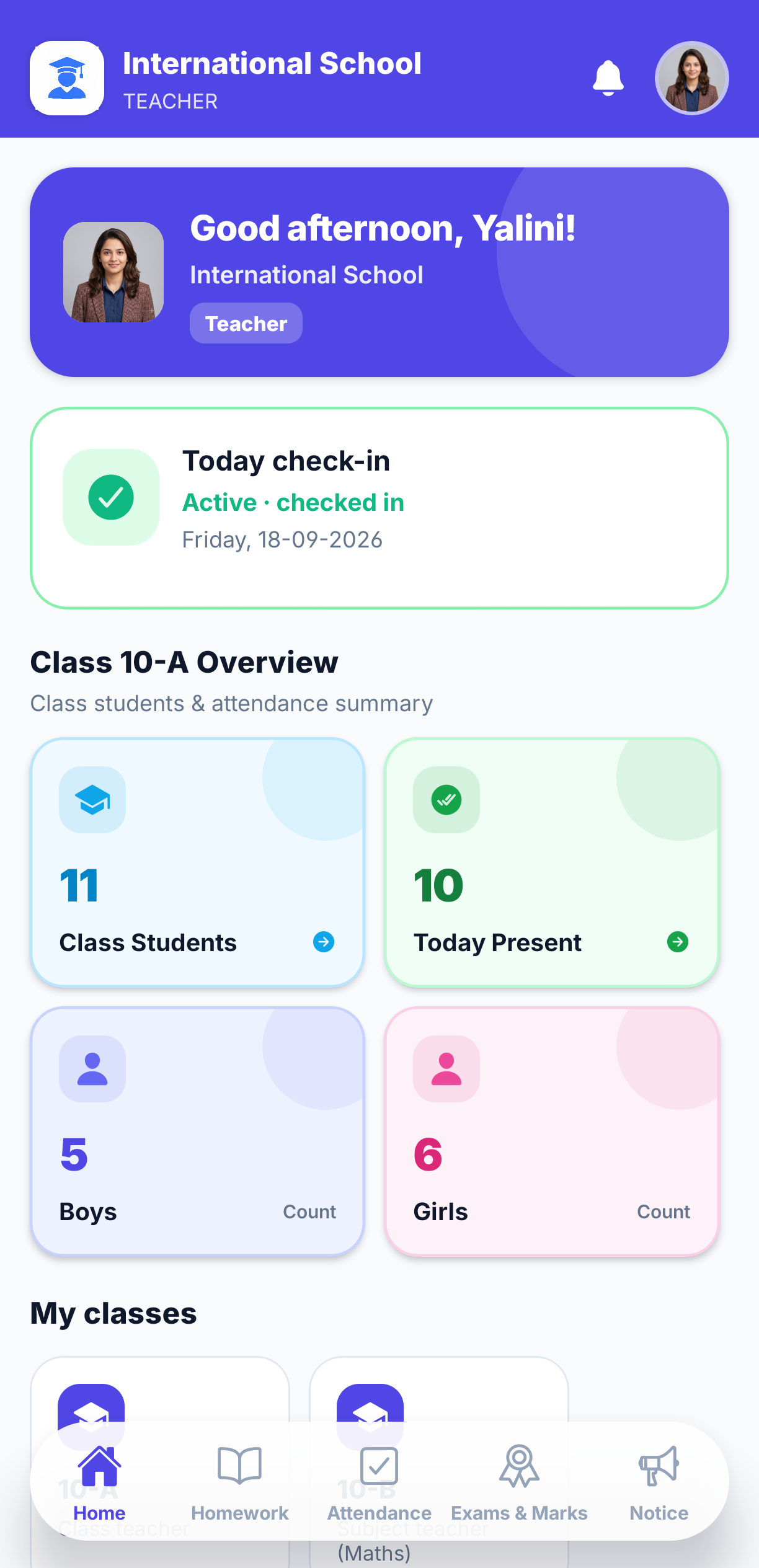 Teacher Daily Portal Mobile View