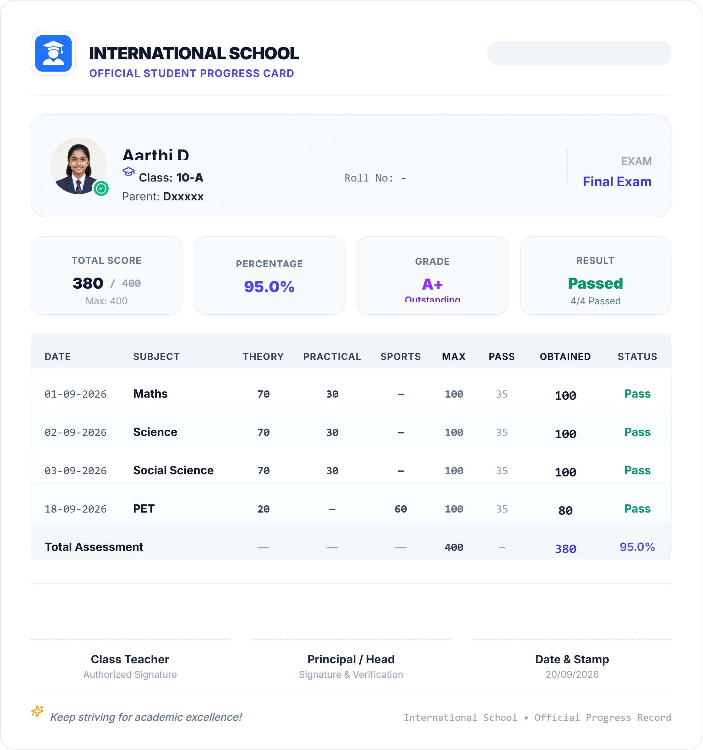 Auto-Generated Progress Card Web View