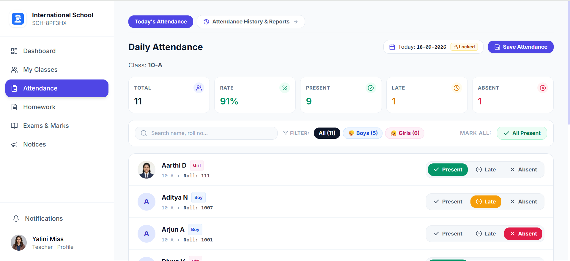 Daily Attendance Marking Web View