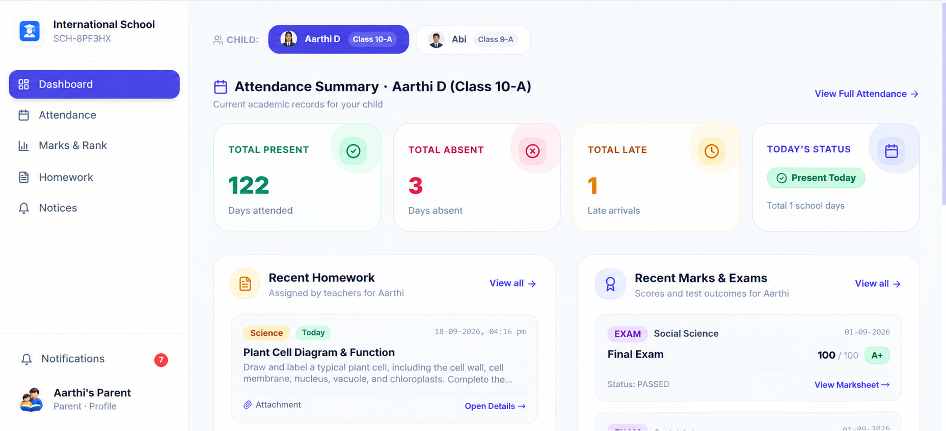 Parent Multi-Child Portal Web View